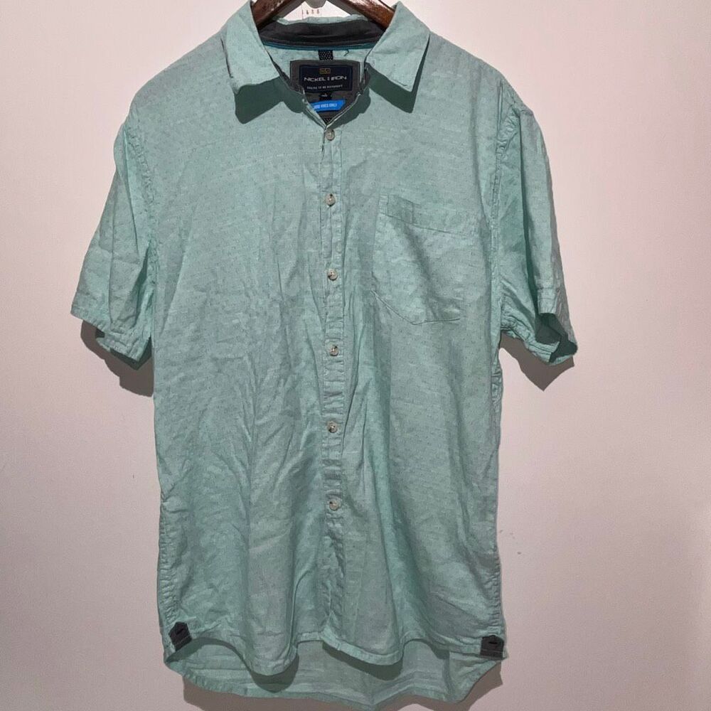 Nickel & Iron Men's Teal Textured 100% Cotton Short Sleeve Button Up Shirt Large